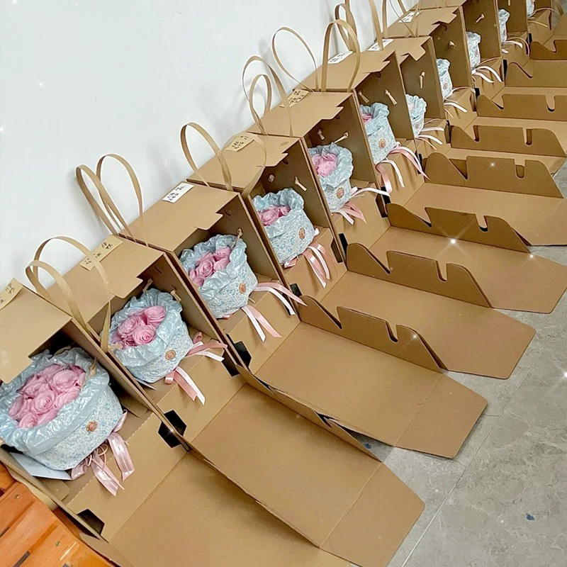 Boscaí Bronntanais Bláthanna Corrugated Brown Aonfhoirmeacha